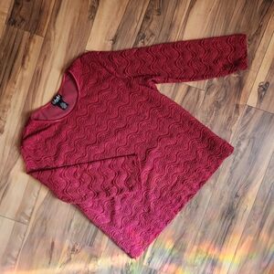 Rafaella Petites Red Patterned Mesh 3/4 Sleeve Top Stretch Size L